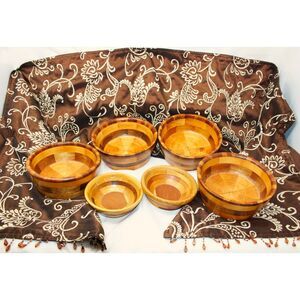 VTG Rare Find 6pc (2 sizes) Hand Turned Segmented Wooden Bowls Light & Dark Wood